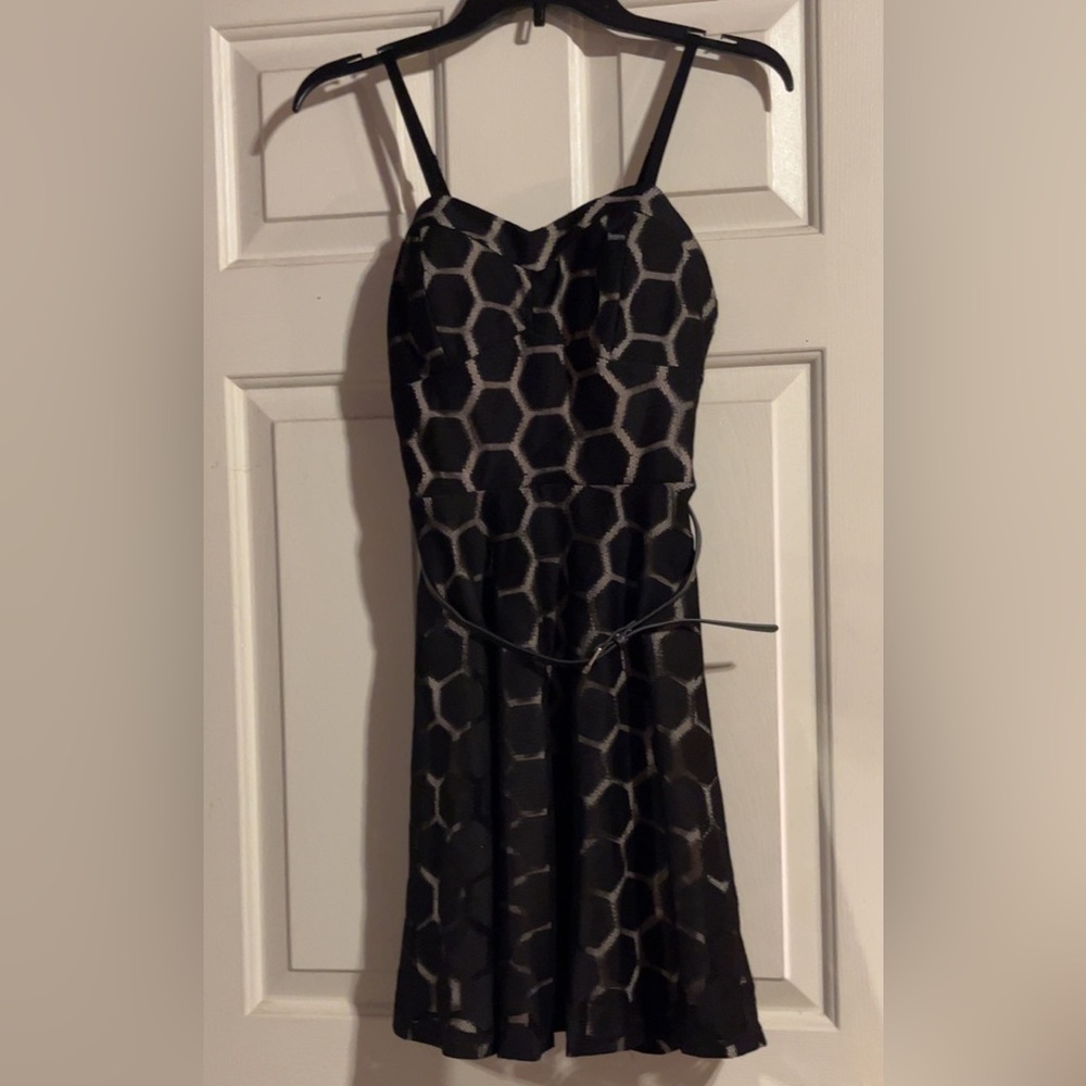 Black and cream dress with sparkly belt, size small.